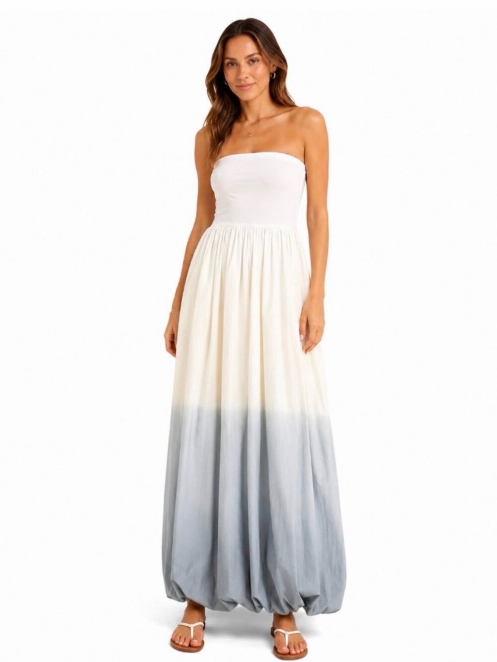 Zara Strapless Ombre Maxi Dress in Cream to Blue NWT - Picture 2 of 11